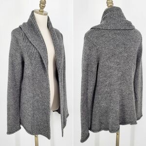 Soft Surroundings Open Front Cardigan Sweater Wool Knit Gray Long Sleeve Small